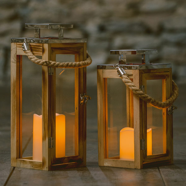 Rustic Wooden Lantern (pair)